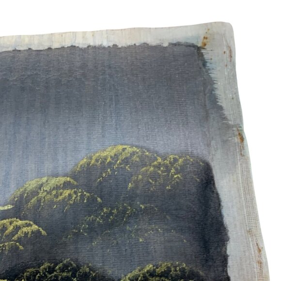 MCM Pair of Hand-Painted Asian Silk Painting: Mt. Fuji, Pagodas, Trees Signed - Picture 3 of 6